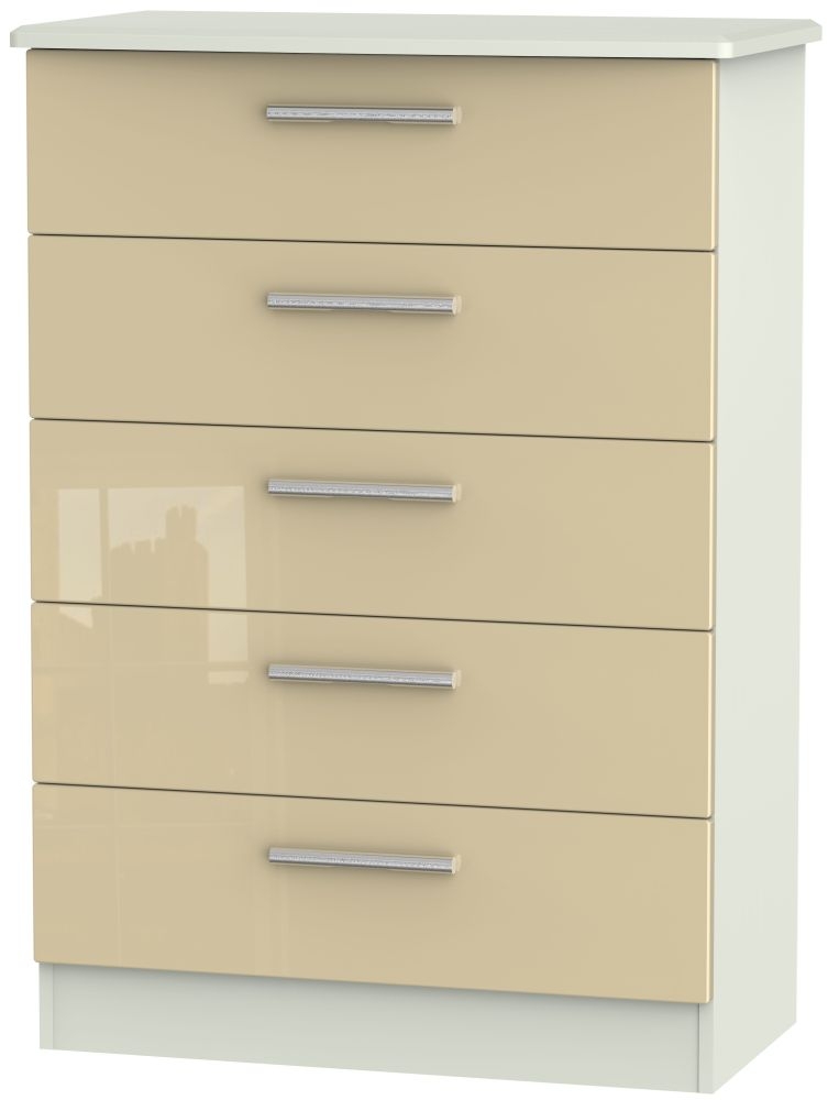 Knightsbridge 5 Drawer Chest High Gloss Mushroom And Kaschmir Matt