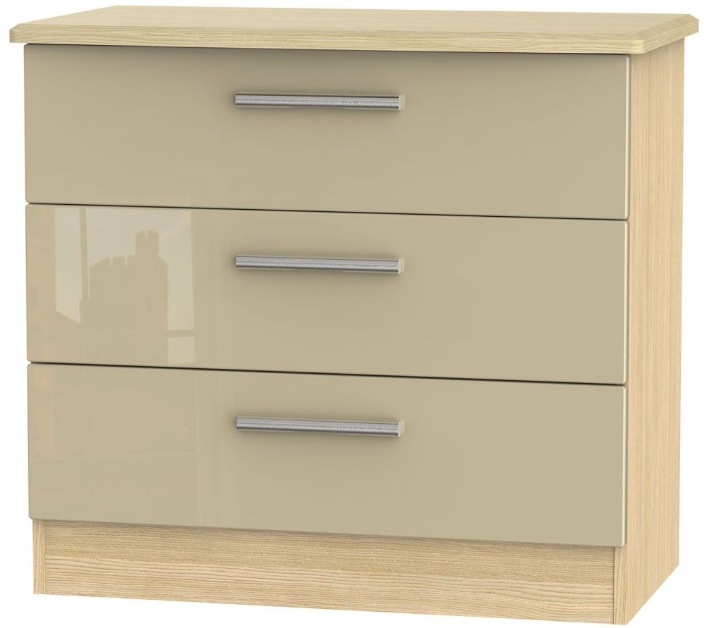 Knightsbridge 3 Drawer Chest High Gloss Mushroom And Light Oak