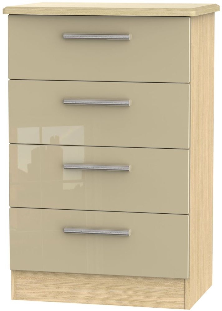 Knightsbridge 4 Drawer Midi Chest High Gloss Mushroom And Light Oak