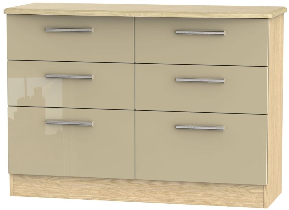 Knightsbridge 6 Drawer Midi Chest High Gloss Mushroom And Light Oak