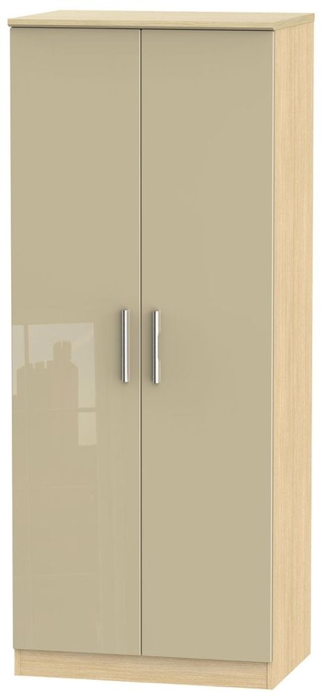 Knightsbridge 2 Door Wardrobe High Gloss Mushroom And Light Oak