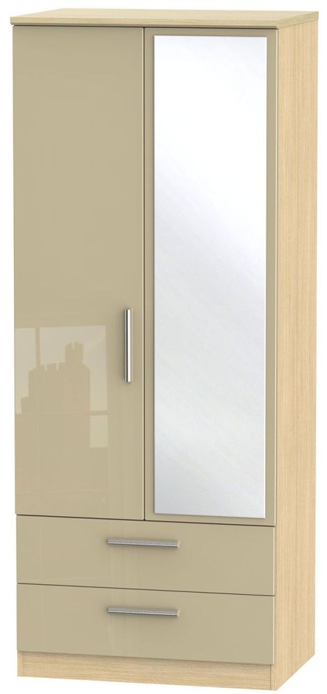 Knightsbridge 2 Door Combi Wardrobe High Gloss Mushroom And Light Oak