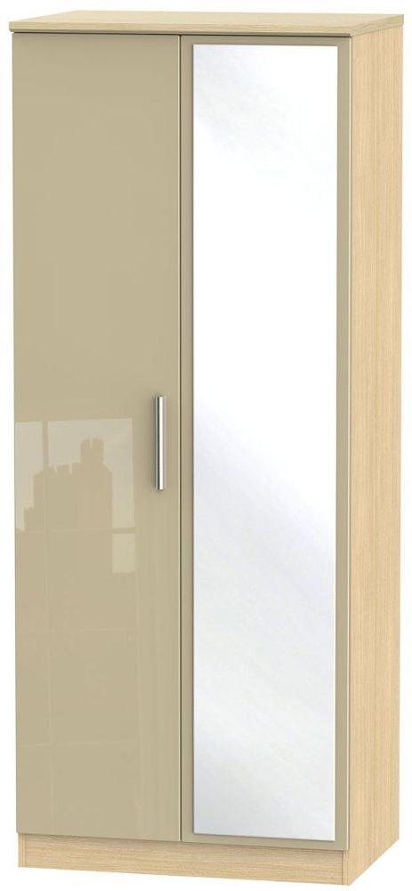 Knightsbridge 2 Door Mirror Wardrobe High Gloss Mushroom And Light Oak