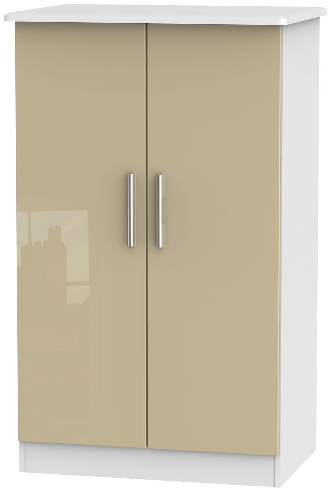 Knightsbridge 2 Door Midi Wardrobe High Gloss Mushroom And White