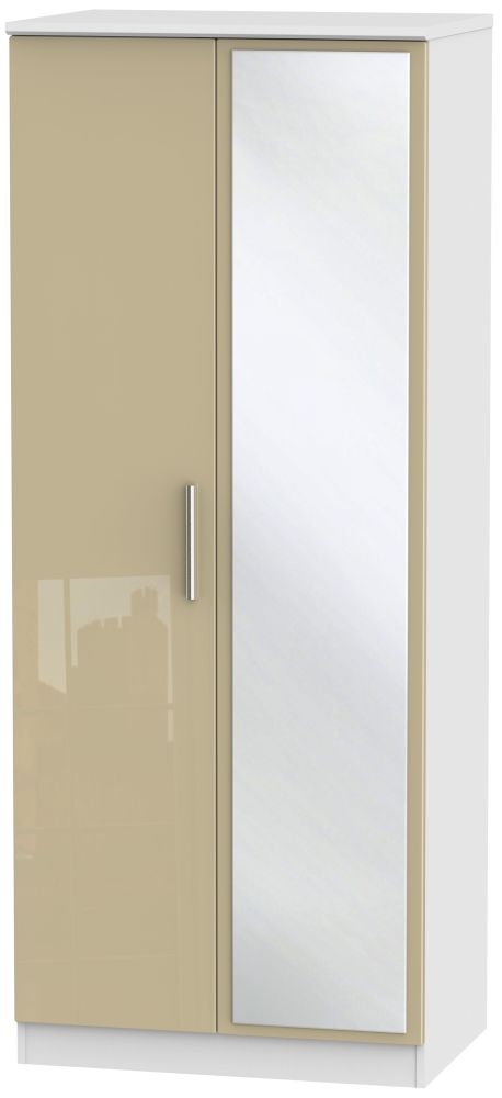 Knightsbridge 2 Door Mirror Wardrobe High Gloss Mushroom And White