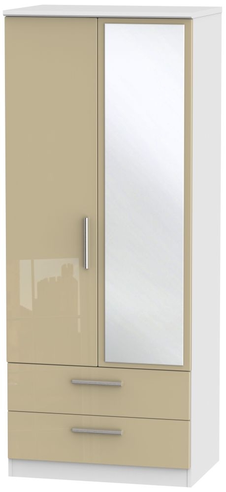 Knightsbridge 2 Door Tall Combi Wardrobe High Gloss Mushroom And White