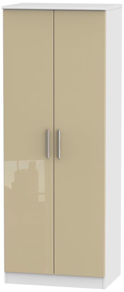 Knightsbridge 2 Door Tall Hanging Wardrobe High Gloss Mushroom And White