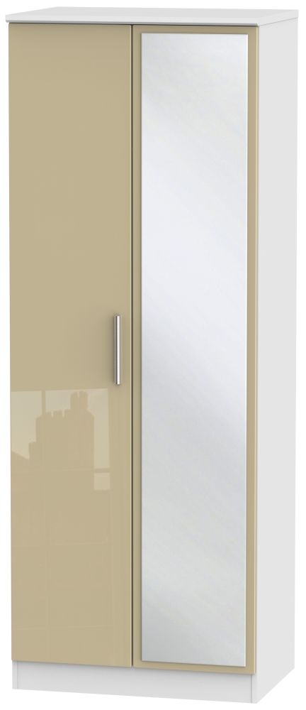 Knightsbridge 2 Door Tall Mirror Wardrobe High Gloss Mushroom And White