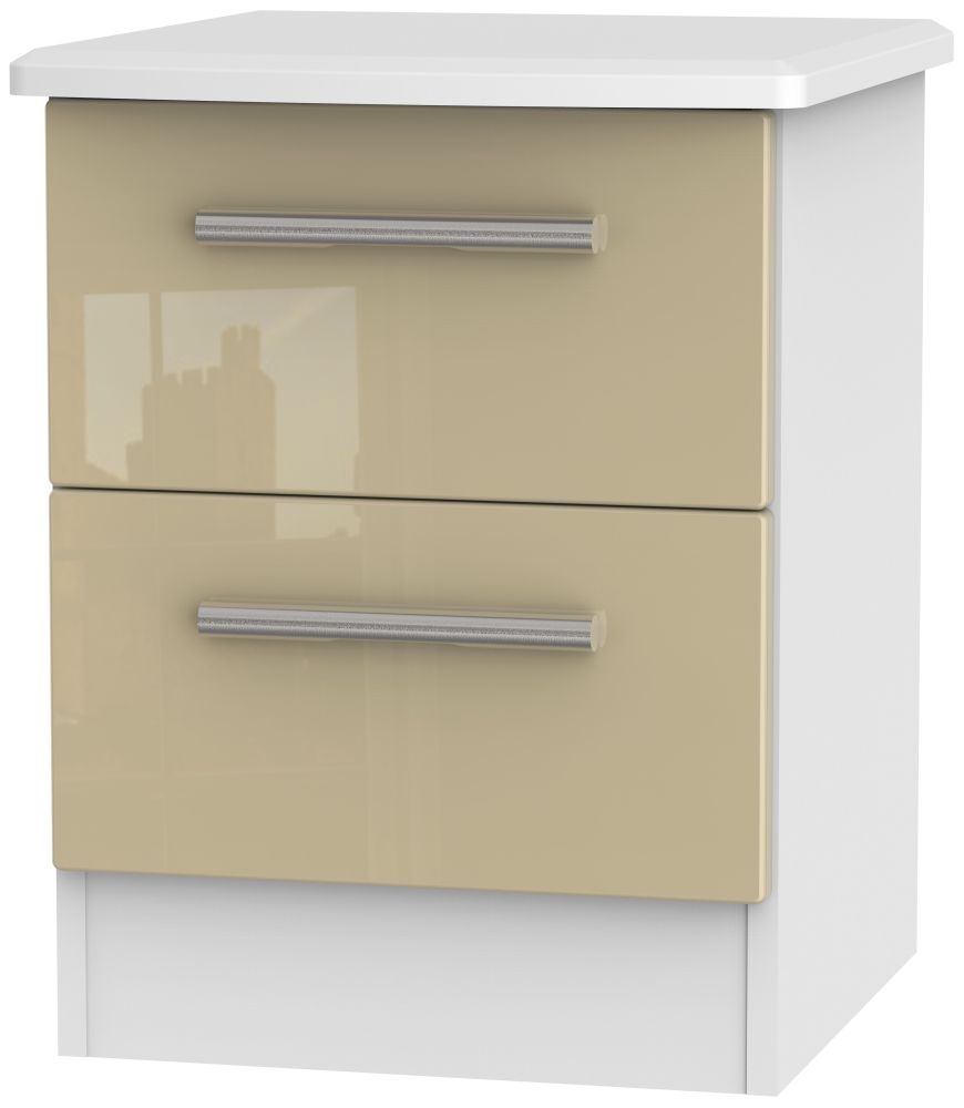 Knightsbridge 2 Drawer Bedside Cabinet High Gloss Mushroom And White