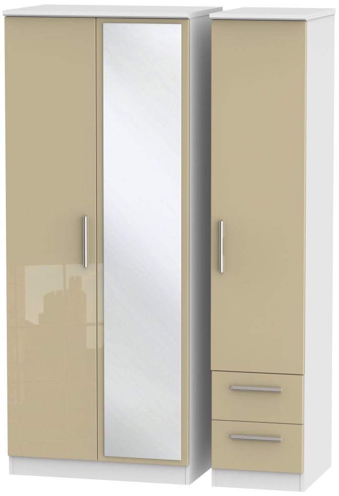 Knightsbridge 3 Door 2 Right Drawer Combi Wardrobe High Gloss Mushroom And White