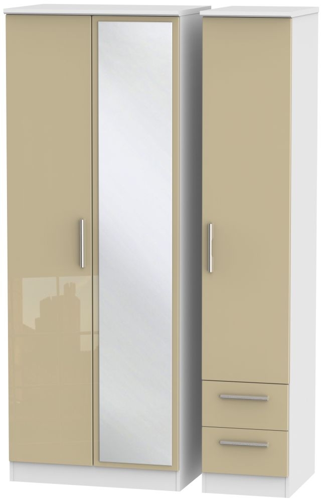 Knightsbridge 3 Door 2 Right Drawer Tall Combi Wardrobe High Gloss Mushroom And White