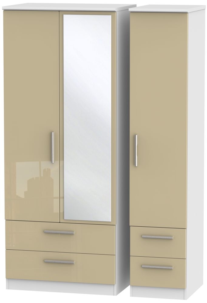 Knightsbridge 3 Door 4 Drawer Combi Wardrobe High Gloss Mushroom And White