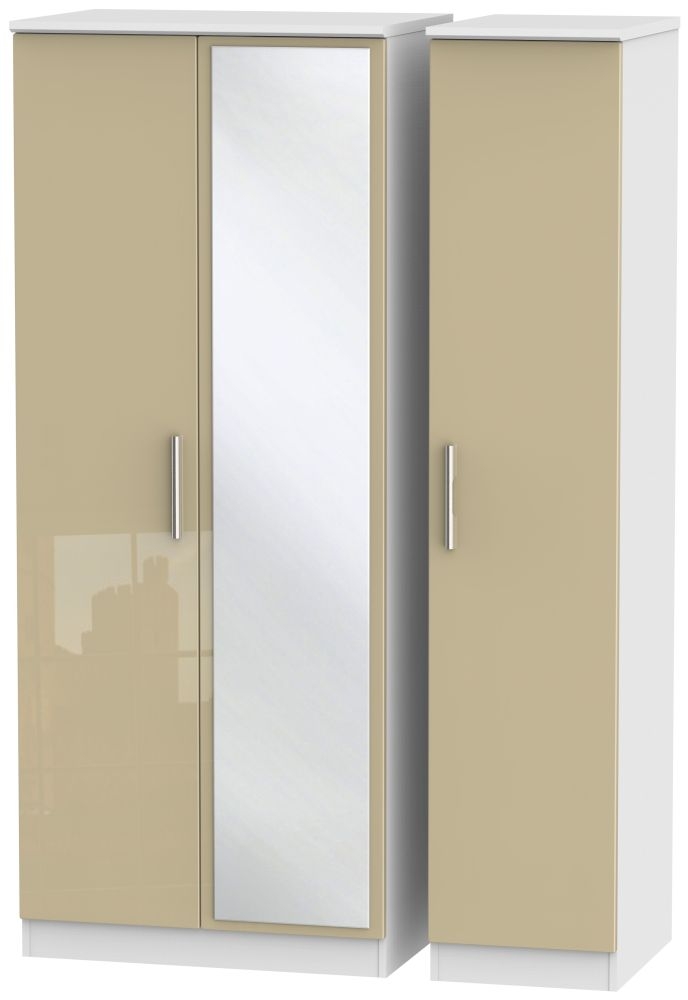 Knightsbridge 3 Door Mirror Wardrobe High Gloss Mushroom And White