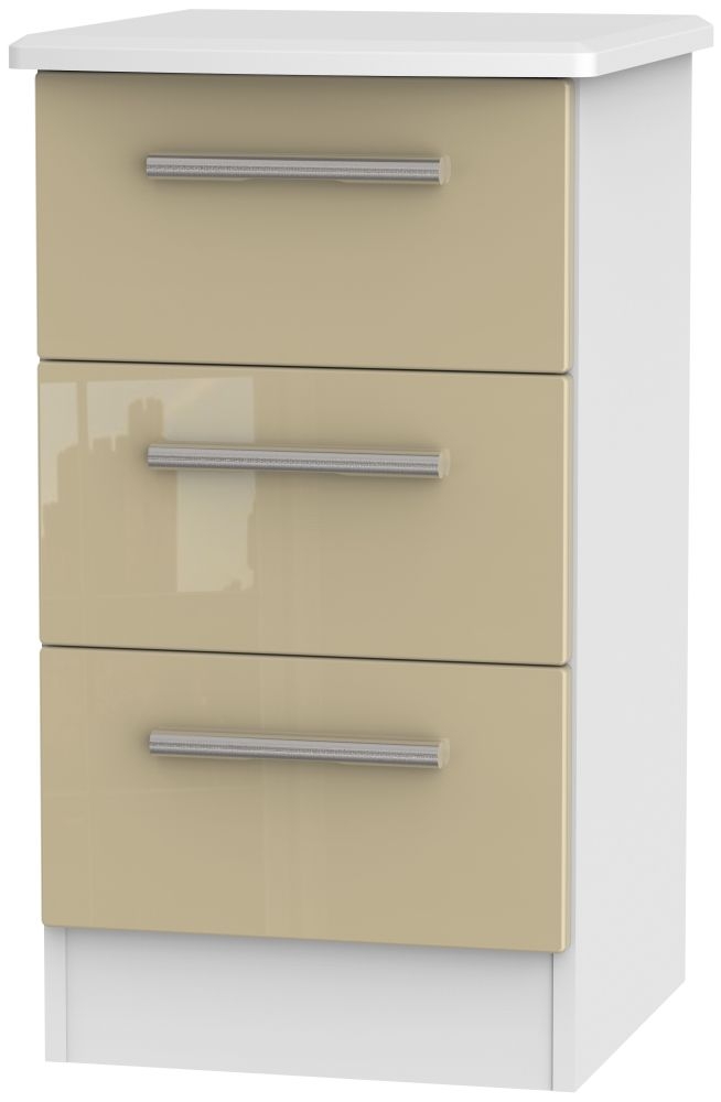 Knightsbridge 3 Drawer Bedside Cabinet High Gloss Mushroom And White