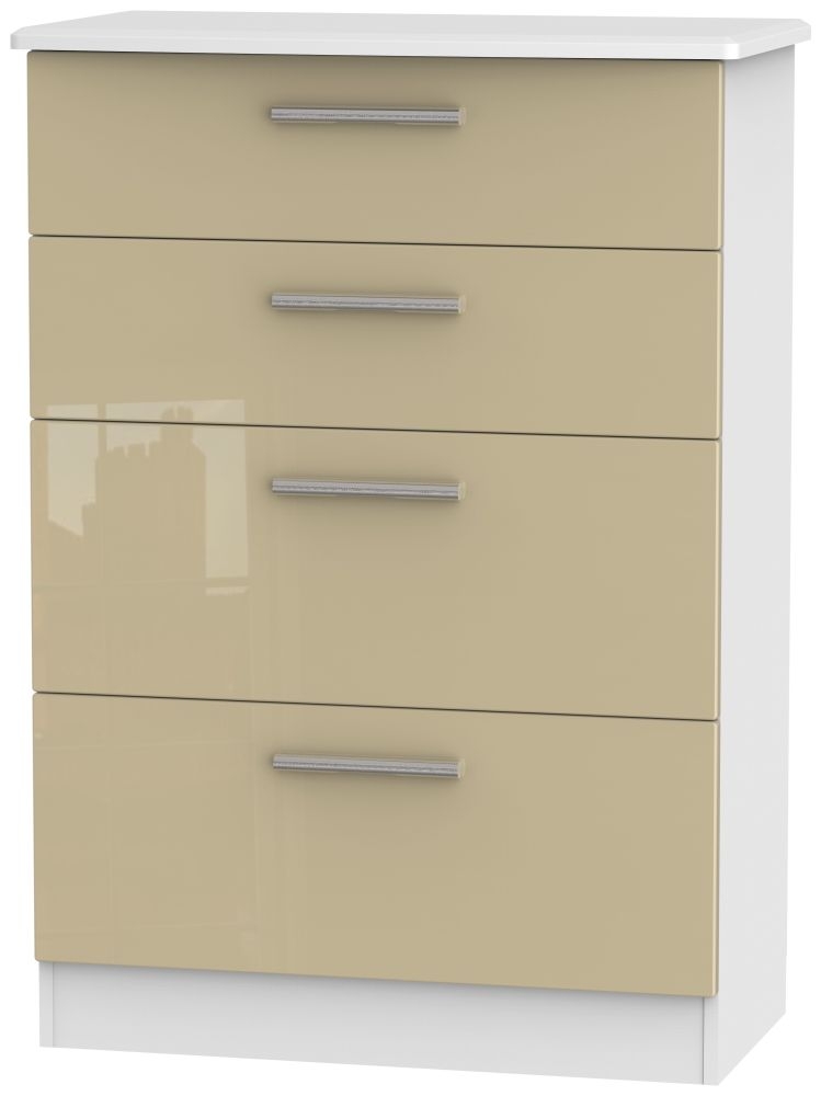 Knightsbridge 4 Drawer Deep Chest High Gloss Mushroom And White