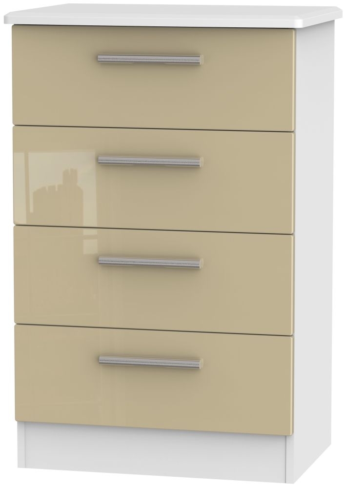 Knightsbridge 4 Drawer Midi Chest High Gloss Mushroom And White