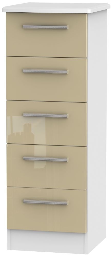 Knightsbridge 5 Drawer Tall Chest High Gloss Mushroom And White