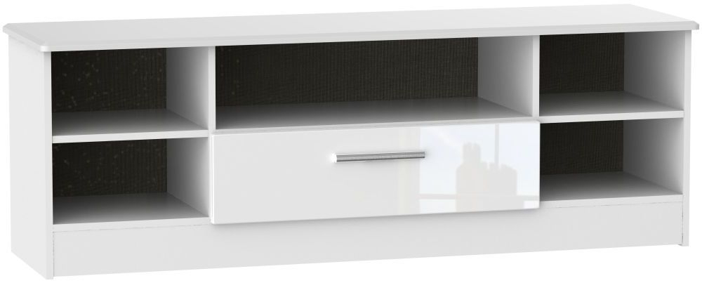 Knightsbridge High Gloss White 1 Drawer Wide Open Tv Unit