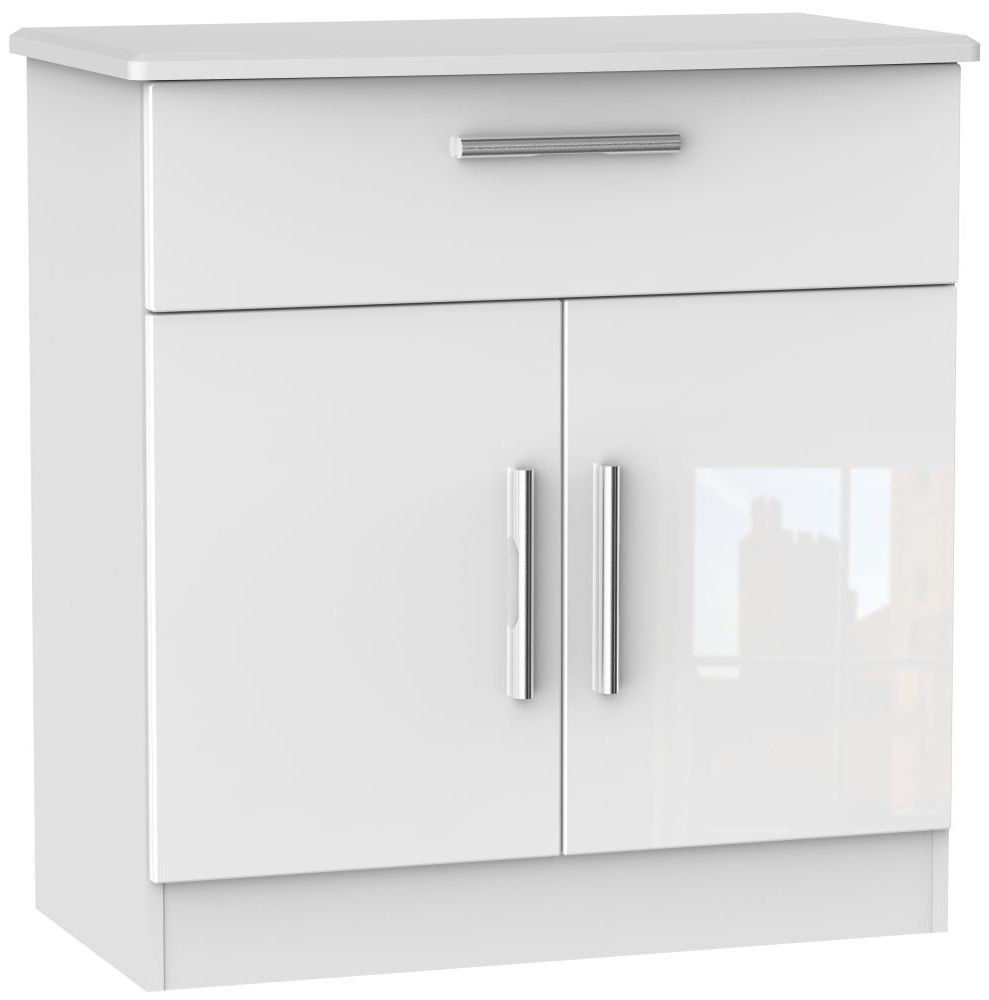 Knightsbridge High Gloss White 2 Door 1 Drawer Narrow Sideboard