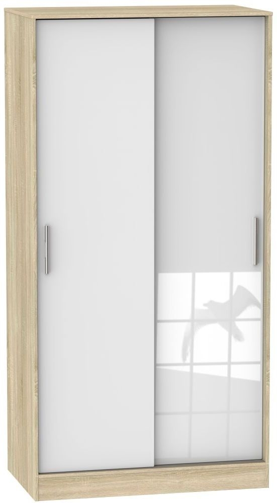 Knightsbridge 2 Door Sliding Wardrobe High Gloss White And Bardolino