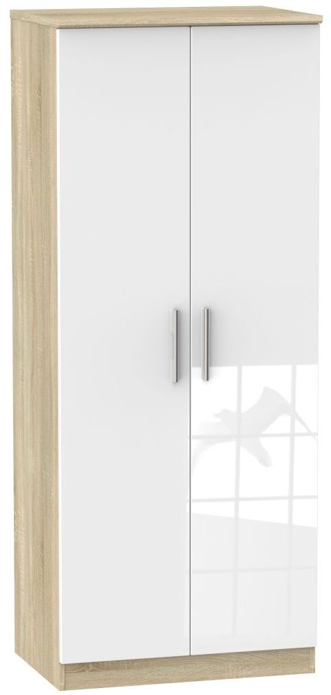 Knightsbridge 2 Door Wardrobe High Gloss White And Bardolino