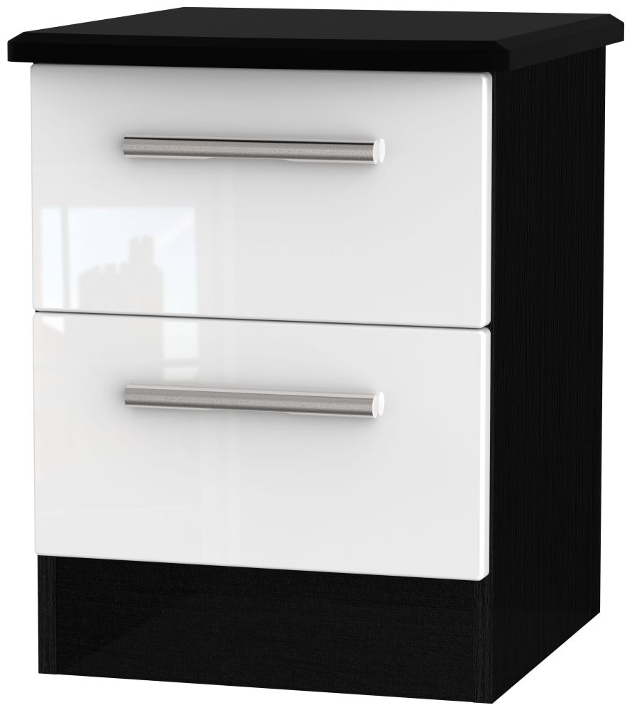 Knightsbridge 2 Drawer Bedside Cabinet High Gloss White And Black