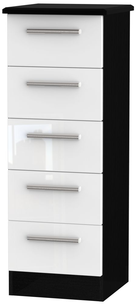 Knightsbridge 5 Drawer Tall Chest High Gloss White And Black