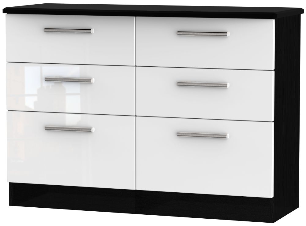 Knightsbridge 6 Drawer Midi Chest High Gloss White And Black