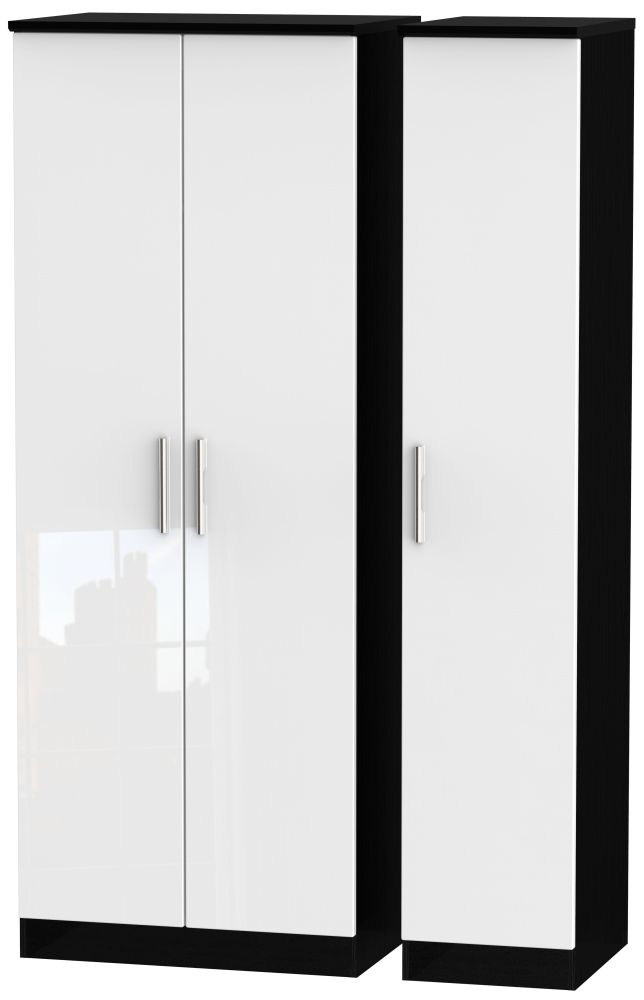 Knightsbridge 3 Door Tall Wardrobe High Gloss White And Black