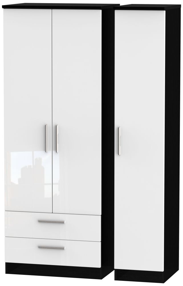 Knightsbridge 3 Door 2 Left Drawer Tall Wardrobe High Gloss White And Black