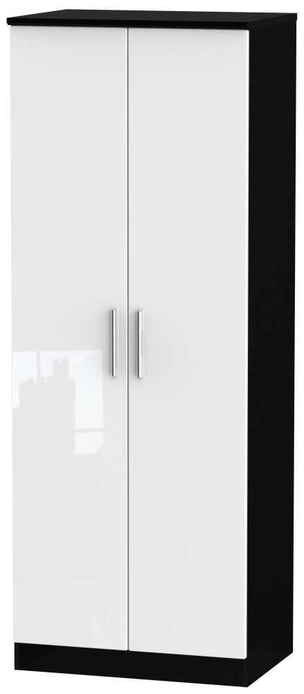 Knightsbridge 2 Door Tall Wardrobe High Gloss White And Black