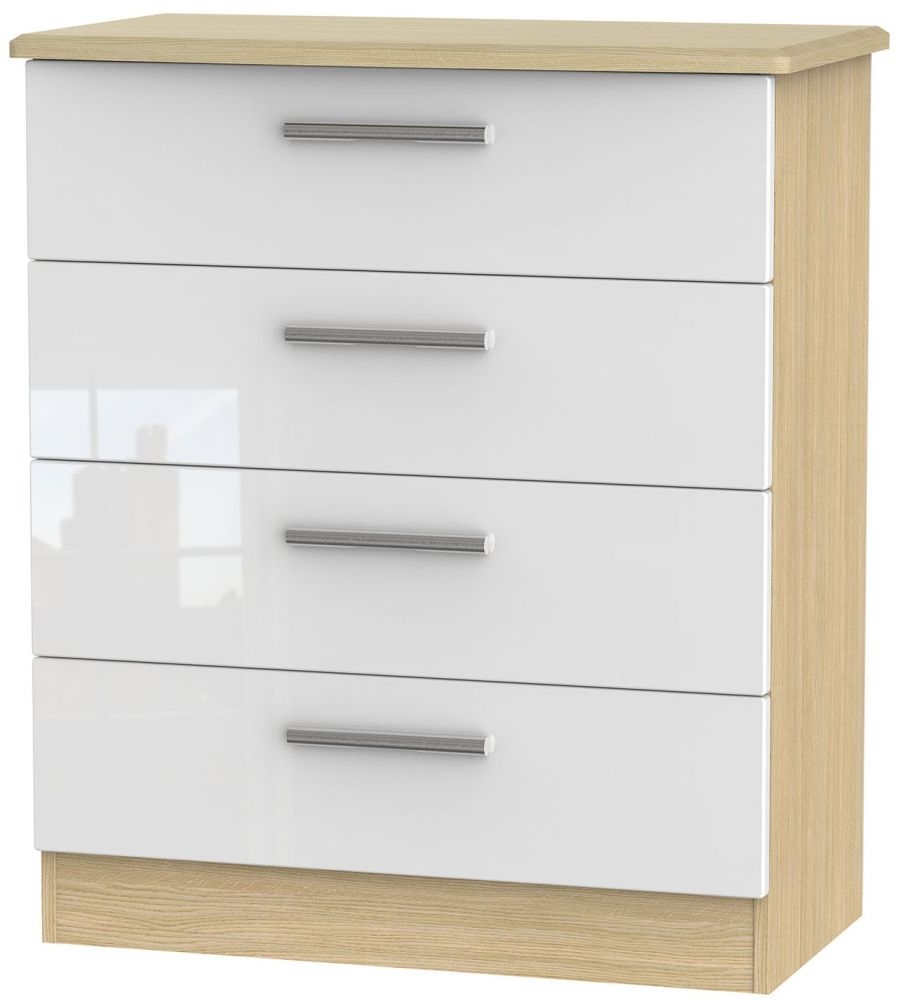 Knightsbridge 4 Drawer Chest High Gloss White And Light Oak