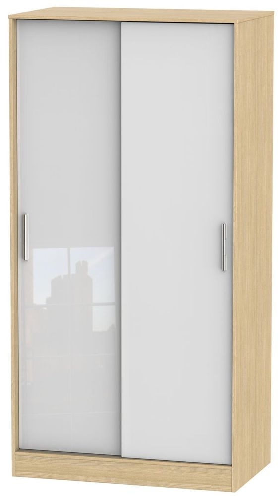 Knightsbridge 2 Door Sliding Wardrobe High Gloss White And Light Oak