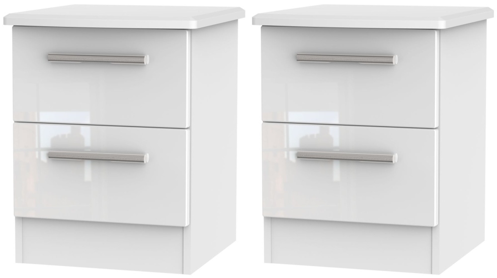 2 X Knightsbridge White 2 Drawer Bedside Cabinet Pair