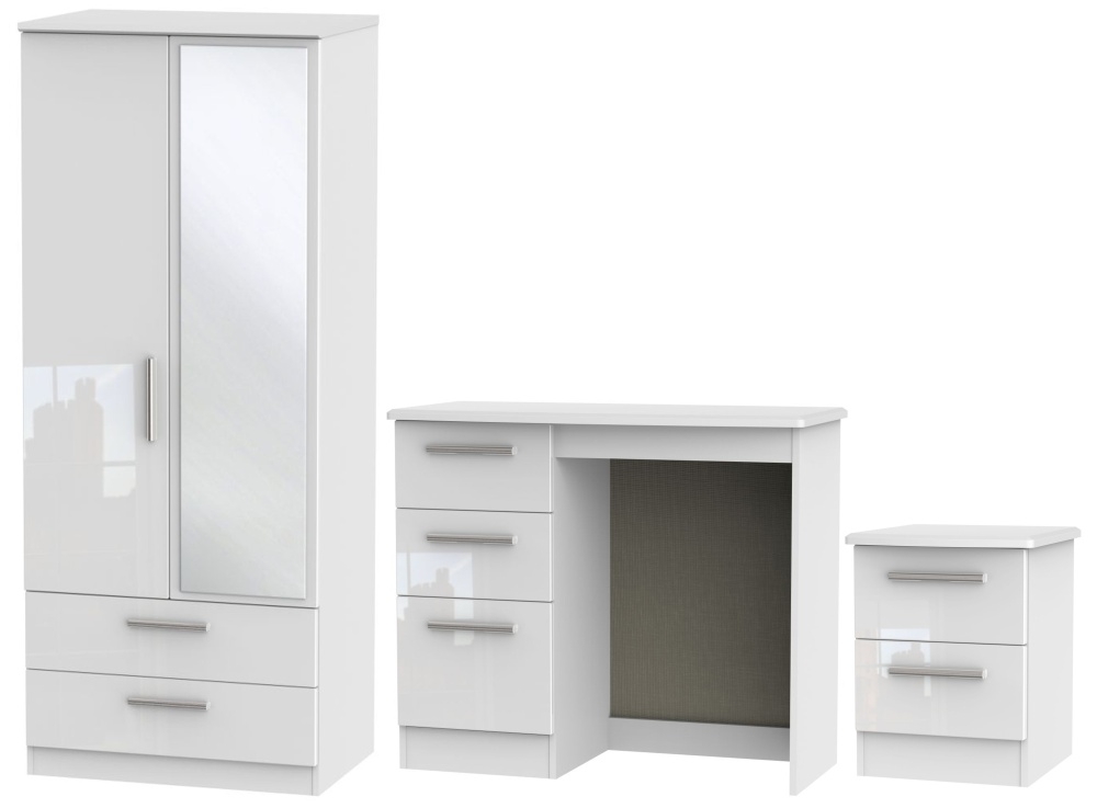 Knightsbridge White 3 Piece Bedroom Set With 2 Door Combi Wardrobe