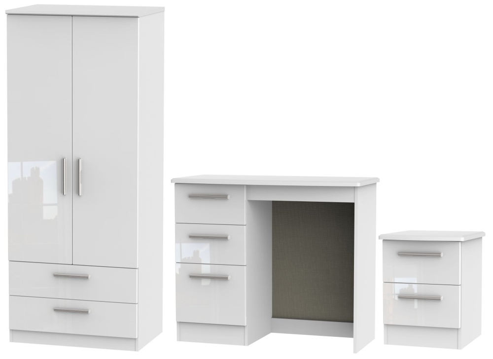 Knightsbridge White 3 Piece Bedroom Set With 2 Drawer Wardrobe