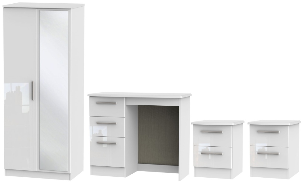 Knightsbridge White 4 Piece Bedroom Set With 2 Door Mirror Wardrobe