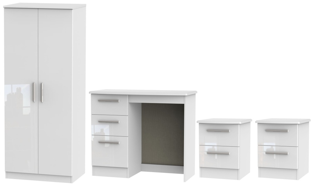 Knightsbridge White 4 Piece Bedroom Set With 2 Door Wardrobe