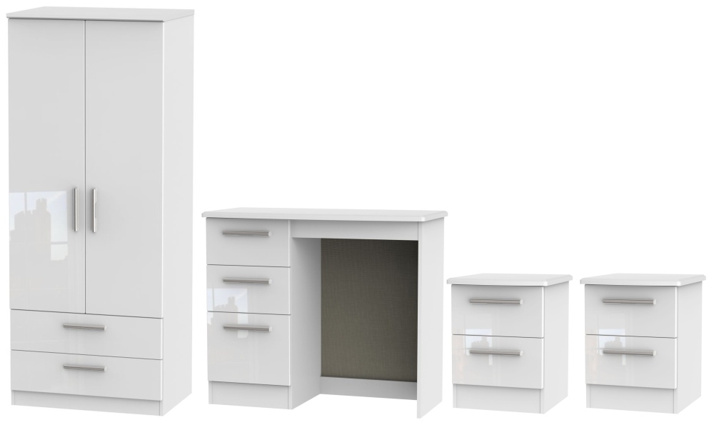 Knightsbridge White 4 Piece Bedroom Set With 2 Drawer Wardrobe