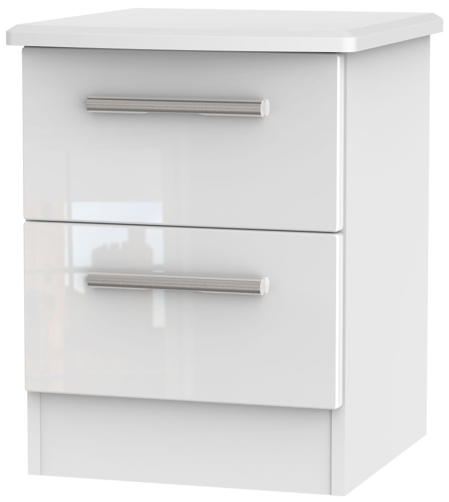 Knightsbridge High Gloss White 2 Drawer Bedside Cabinet