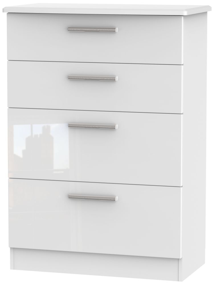 Knightsbridge High Gloss White 4 Drawer Deep Chest