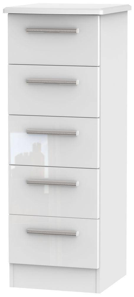 Knightsbridge High Gloss White 5 Drawer Tall Chest