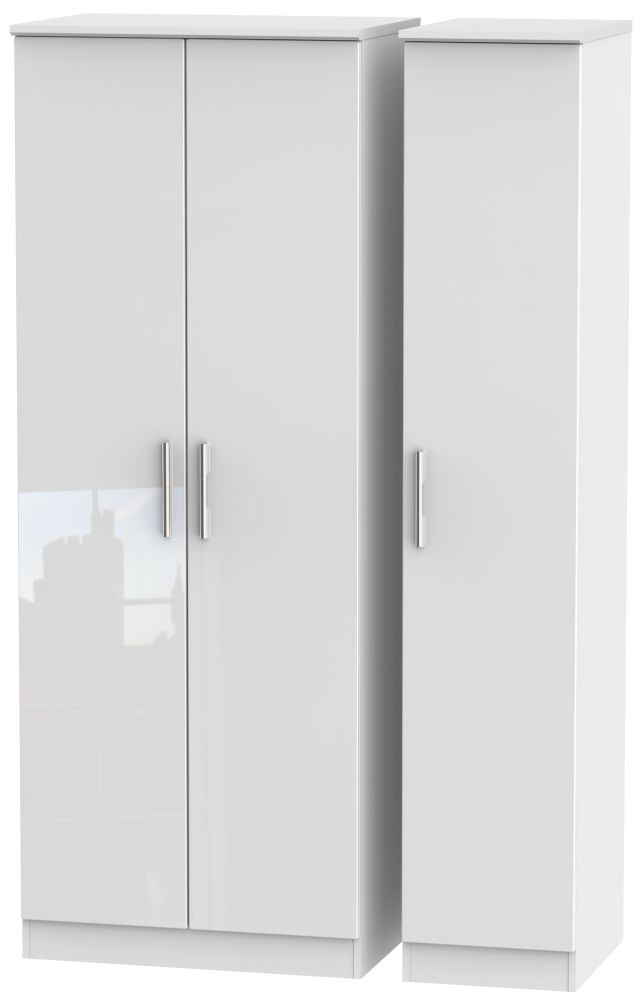 Knightsbridge High Gloss White 3 Door Tall Wardrobe