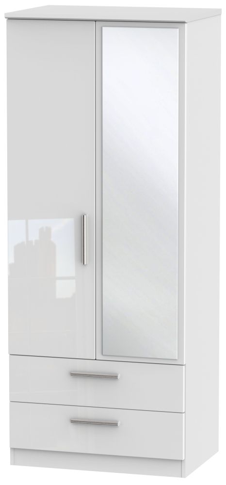 Knightsbridge High Gloss White 2 Door Combi Wardrobe