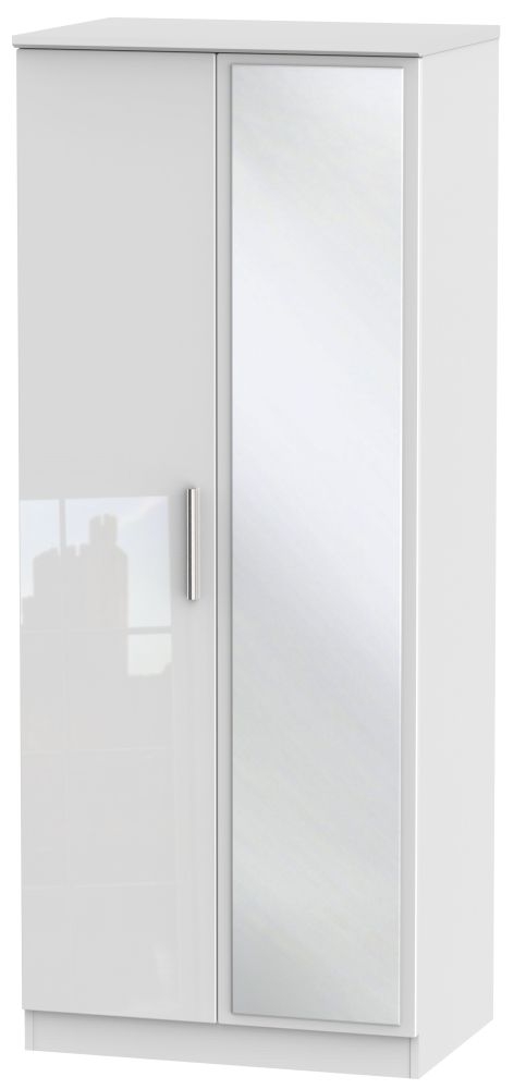 Knightsbridge High Gloss White 2 Door Mirror Wardrobe