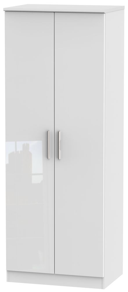 Knightsbridge High Gloss White 2 Door Tall Hanging Wardrobe