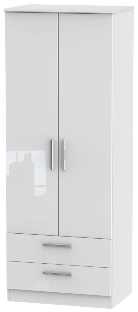 Knightsbridge High Gloss White 2 Door 2 Drawer Tall Wardrobe