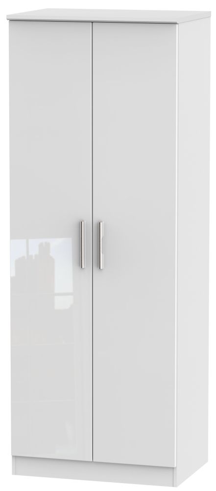 Knightsbridge High Gloss White 2 Door Tall Wardrobe