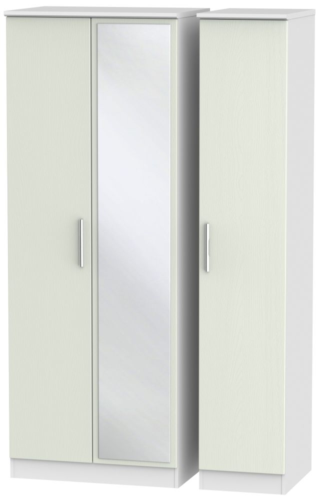 Knightsbridge 3 Door Tall Mirror Wardrobe Kaschmir Ash And White