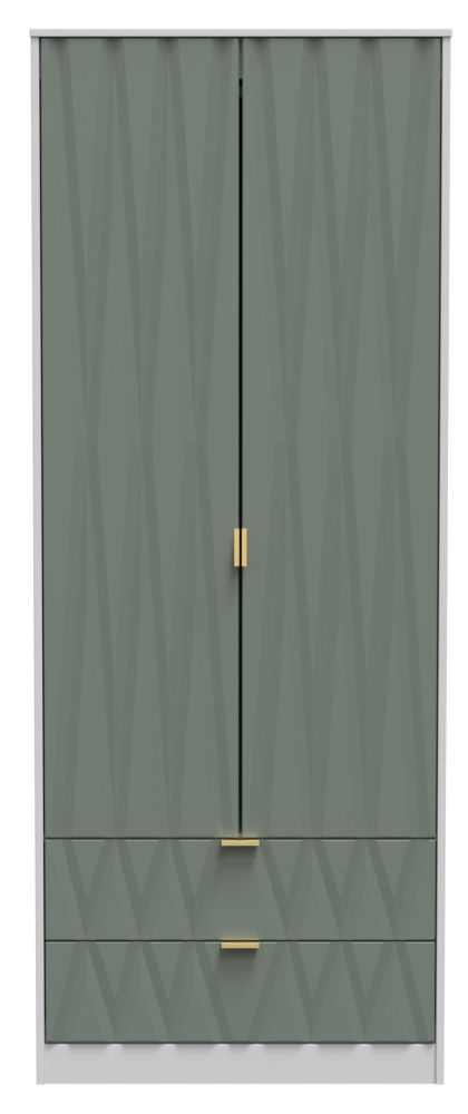 Las Vegas Matt White And Reed Green 2 Door 2 Drawer 2ft 6in Plain Combi Wardrobe